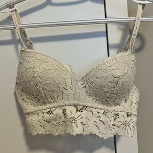 Aerie white Floral Lace Padded Bra Bralette 32B